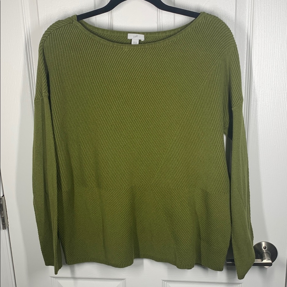 J Jill green ribbed scoop neck sweater size large